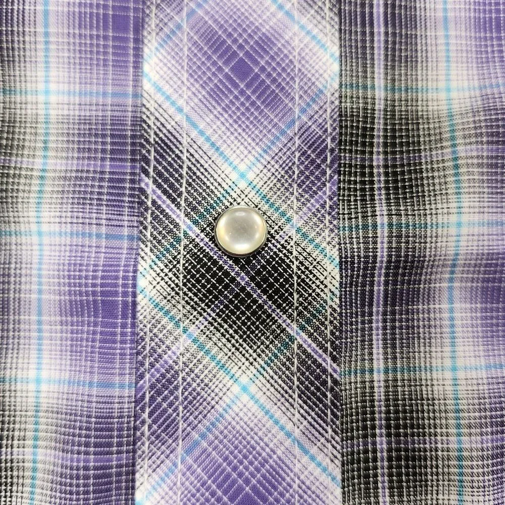 Wrangler Shirt Men XL Western Fashion Pearl Snap Purple Plaid Short‎ Sleeve